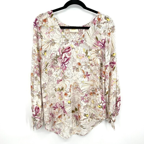 ANTHROPOLOGIE Maeve Cream Pink Floral Print Balloon Sleeve Tie Blouse Size XS - Picture 3 of 9